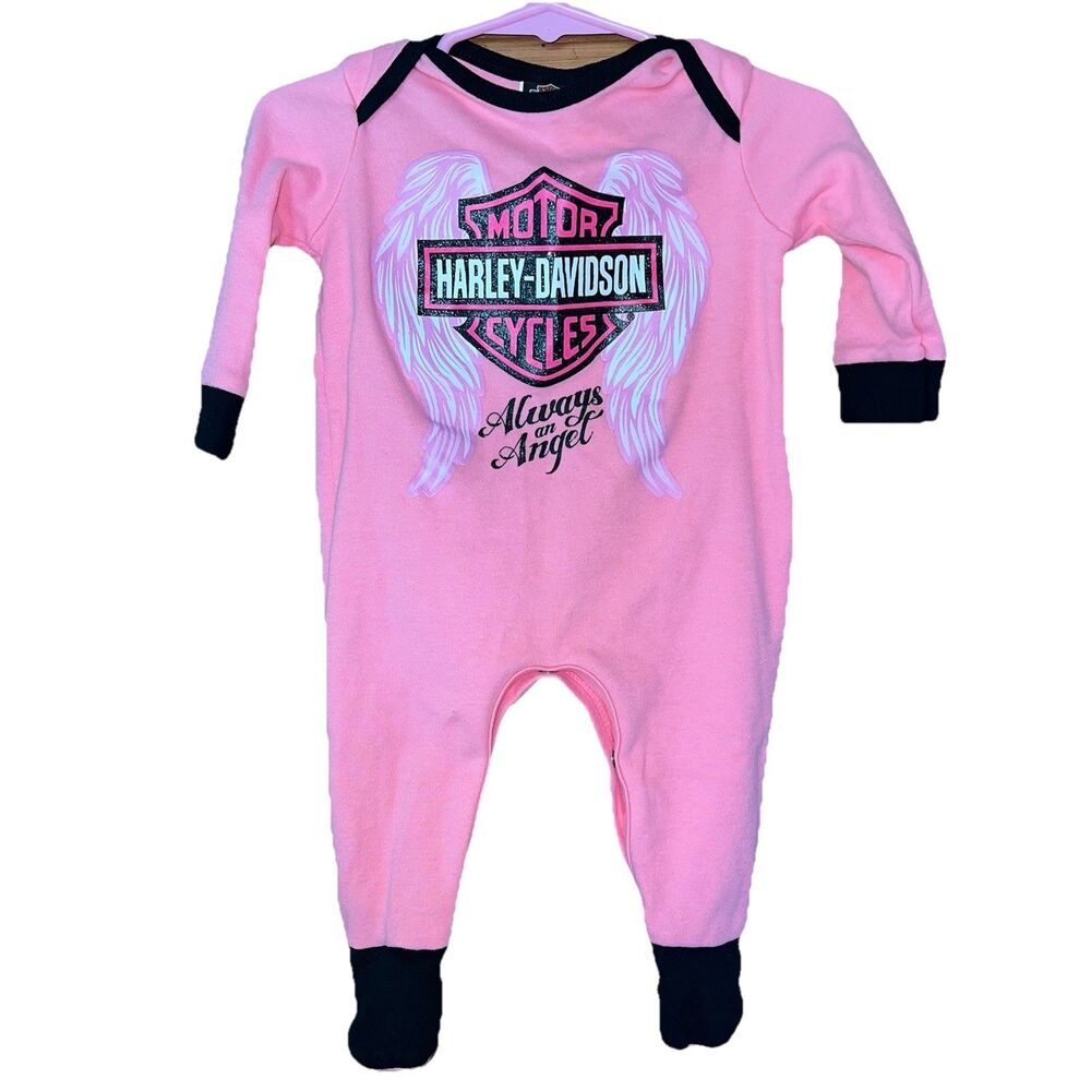 Harley Davidson Baby Girl Pink One Piece Bodysuit Always An Angel 3-6 Months